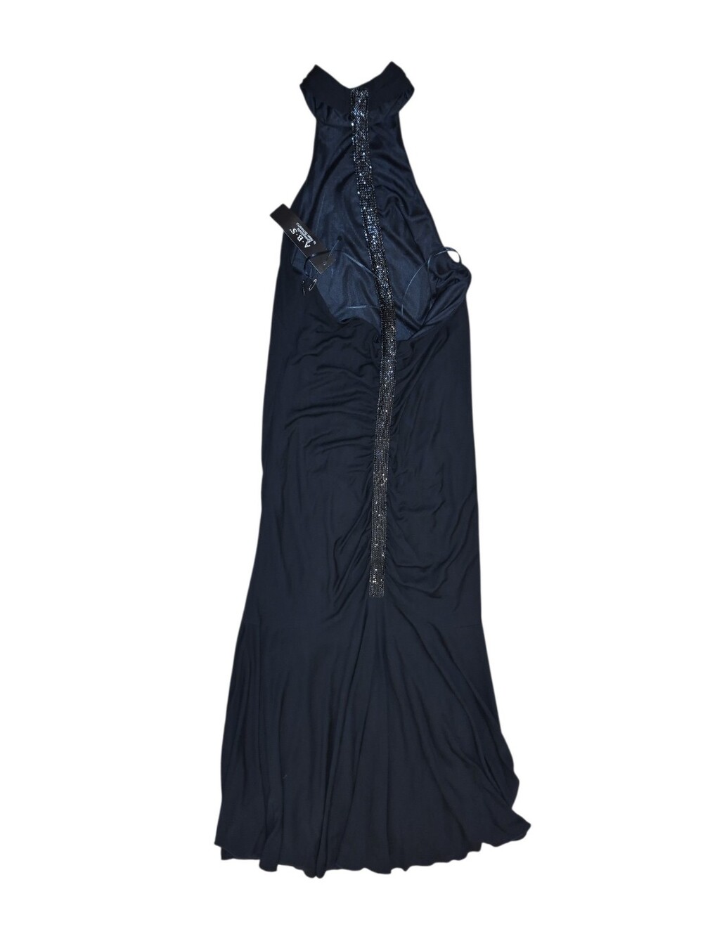 ABS Allen Schwartz Black Beaded Backless Column Gown